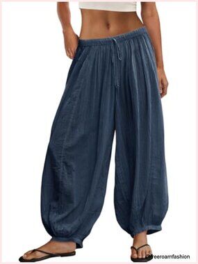 Sheer Beach Pants Wide Leg Balloon Drawstring Trousers Summer Vacation Outfits